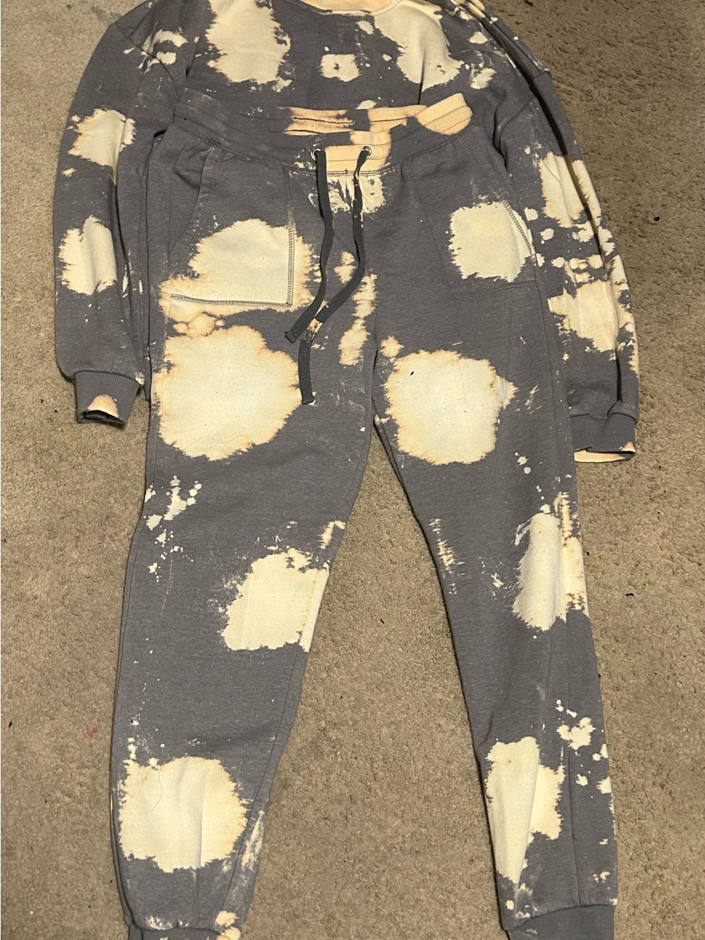 Woman’s Gray and Cream Tie-Dye Jogger two piece set top and joggers